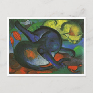 Franz Marc - Two Cats Blue & Yellow 1912 kitty oil Postcard