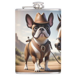 Französische Bulldogge als Cowboy  Hip Flask