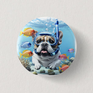 Französische Bulldogge beim Schnorcheln 1 Inch Round Button