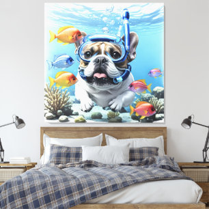 Französische Bulldogge beim Schnorcheln Canvas Print
