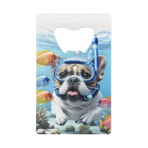 Französische Bulldogge beim Schnorcheln Credit Card Bottle Opener