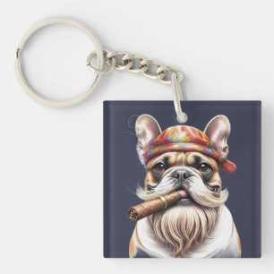 Französische Bulldogge French Bulldog Hippie Keychain