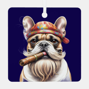 Französische Bulldogge French Bulldog Hippie Metal Ornament