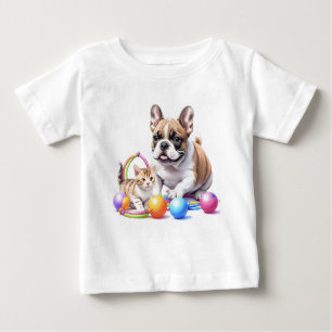 Französische Bulldogge French Bulldog mit Katze Baby T-Shirt