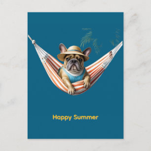 französische Bulldogge Happy Summer auf Hängematte Postcard