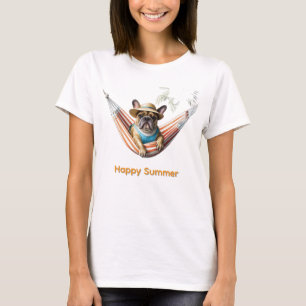 französische Bulldogge Happy Summer auf Hängematte T-Shirt