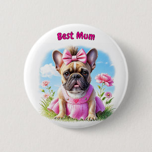 Französische Bulldogge Hündin mit Haarschleife 2 Inch Round Button
