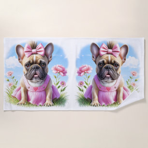 Französische Bulldogge Hündin mit Haarschleife Beach Towel