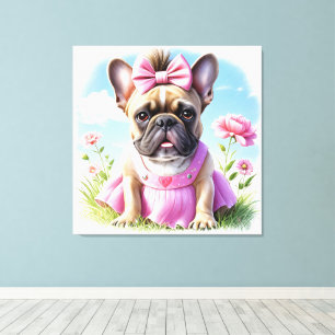 Französische Bulldogge Hündin mit Haarschleife Canvas Print