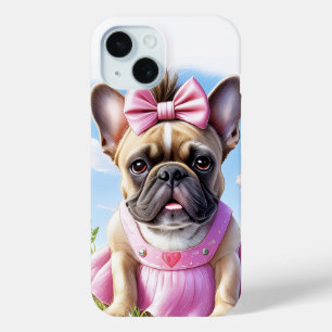 Französische Bulldogge Hündin mit Haarschleife iPhone 15 Case