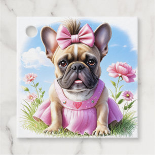 Französische Bulldogge Hündin mit Haarschleife Favour Tags