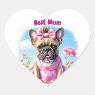 Französische Bulldogge Hündin mit Haarschleife Heart Sticker