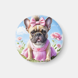 Französische Bulldogge Hündin mit Haarschleife Magnet