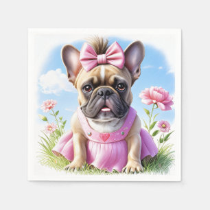 Französische Bulldogge Hündin mit Haarschleife Napkin