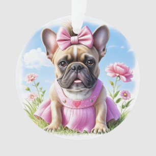 Französische Bulldogge Hündin mit Haarschleife Ornament