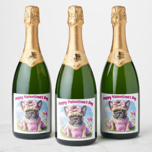 Französische Bulldogge Hündin mit Haarschleife Sparkling Wine Label