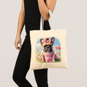 Französische Bulldogge Hündin mit Haarschleife Tote Bag