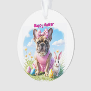 Französische Bulldogge Hündin mit Osterhase  Ornament