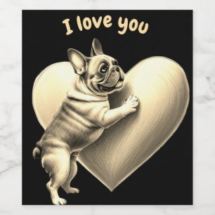 Französische Bulldogge I love you Wine Label