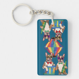 französische Bulldogge im Heißluftballon Keychain