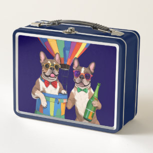 Französische Bulldogge im Heißluftballon Metal Lunch Box