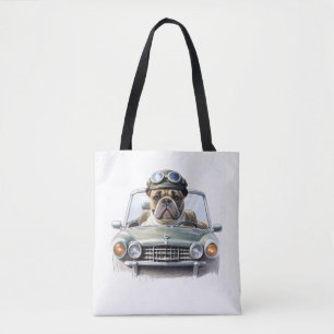 französische Bulldogge im Oldtimer Tote Bag