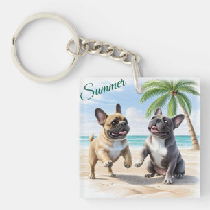 französische Bulldogge im Sommer  Keychain