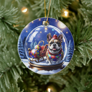 Französische Bulldogge in Weihnachtskugel  Ceramic Ornament