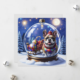 Französische Bulldogge in Weihnachtskugel Holiday Card