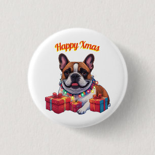 Französische Bulldogge Lichterkette Weihnachten 1 Inch Round Button