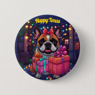 Französische Bulldogge Lichterkette Weihnachten 2 Inch Round Button