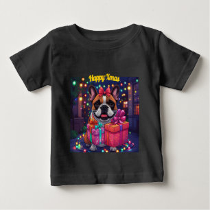 Französische Bulldogge Lichterkette Weihnachten Baby T-Shirt