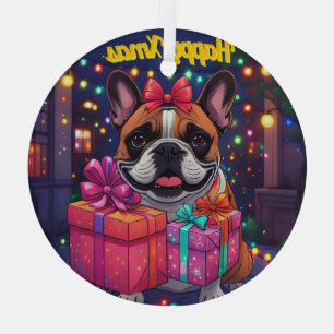 Französische Bulldogge Lichterkette Weihnachten Glass Ornament