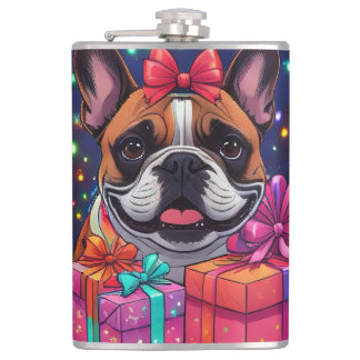 Französische Bulldogge Lichterkette Weihnachten Hip Flask