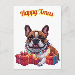 Französische Bulldogge Lichterkette Weihnachten  Postcard
