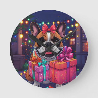 Französische Bulldogge Lichterkette Weihnachten Round Clock