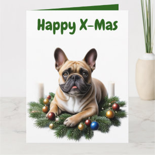 Französische Bulldogge liegt im Adventkranz Card