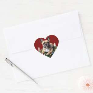 Französische Bulldogge liegt im Adventkranz Heart Sticker