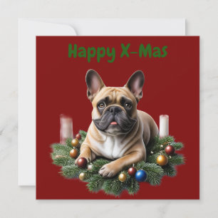 Französische Bulldogge liegt im Adventkranz Holiday Card