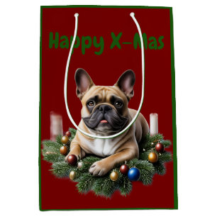 Französische Bulldogge liegt im Adventkranz Medium Gift Bag