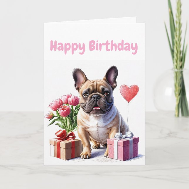 Französische Bulldogge mit Blumen Birthday Bulldog Invitation (Front)