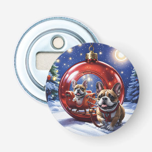 Französische Bulldogge mit Christbaumkugel Bottle Opener