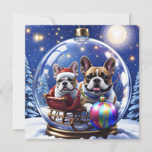 Französische Bulldogge mit Christbaumkugel Holiday Card