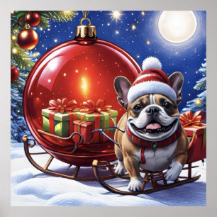 Französische Bulldogge mit Christbaumkugel Poster