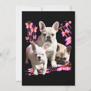 Französische Bulldogge mit drei Bulldoggen in Pink Save The Date