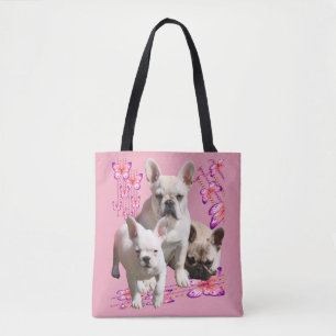 Französische Bulldogge mit drei Bulldoggen in Pink Tote Bag