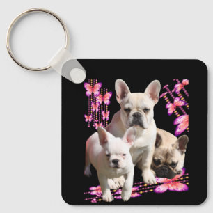 Französische Bulldogge mit drei Bulldoggen Keychain