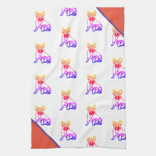 Französische Bulldogge mit Herz Comic Geschirrtuch Kitchen Towel