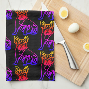 Französische Bulldogge mit Herz Comic Geschirrtuch Kitchen Towel