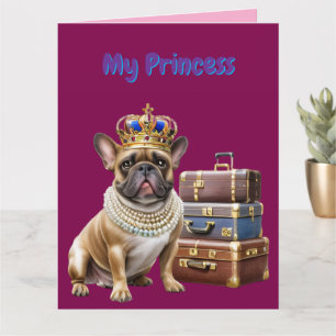 französische Bulldogge mit Koffer und Perlen Card